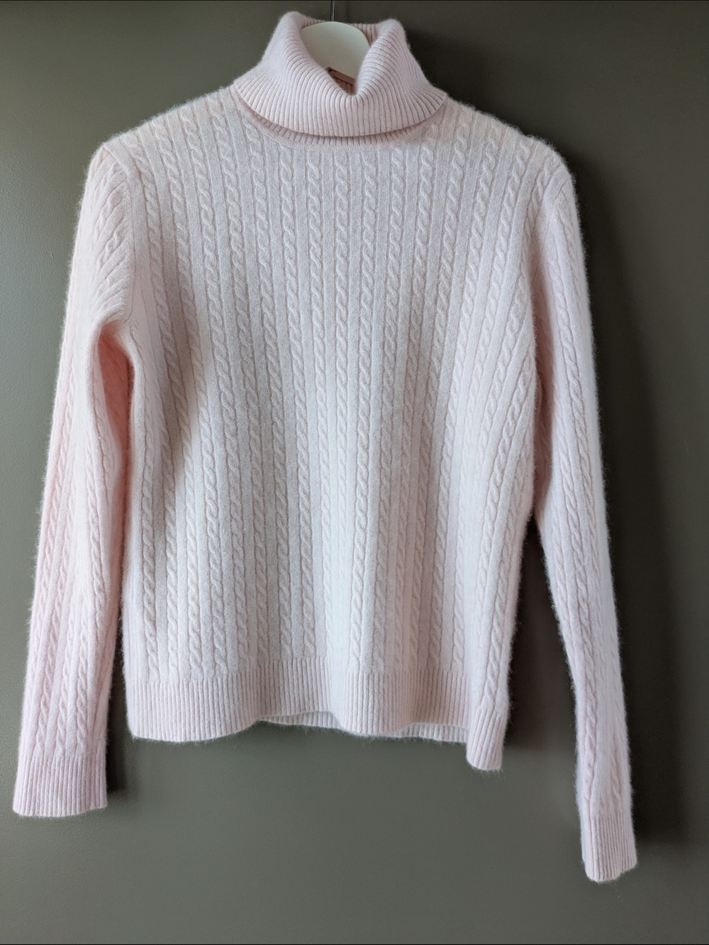 Cashmere Jones New York Signature Light Pink Cable Turtleneck Sweater